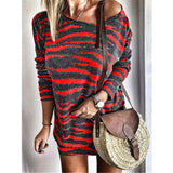 VOZRO 2019 Round Neck Stripe Long Sleeve Will Sexy Autumn Winter Sweater Party Fall Dress Women Vestido Clothes Befree Vintage