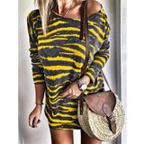 VOZRO 2019 Round Neck Stripe Long Sleeve Will Sexy Autumn Winter Sweater Party Fall Dress Women Vestido Clothes Befree Vintage